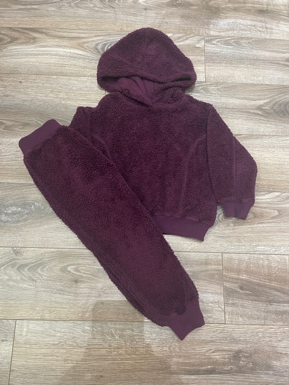 $5 w/ min $20 spend- Girls 4/5 Plush Teddy Fleece Set Burgundy Hoodie & Joggers